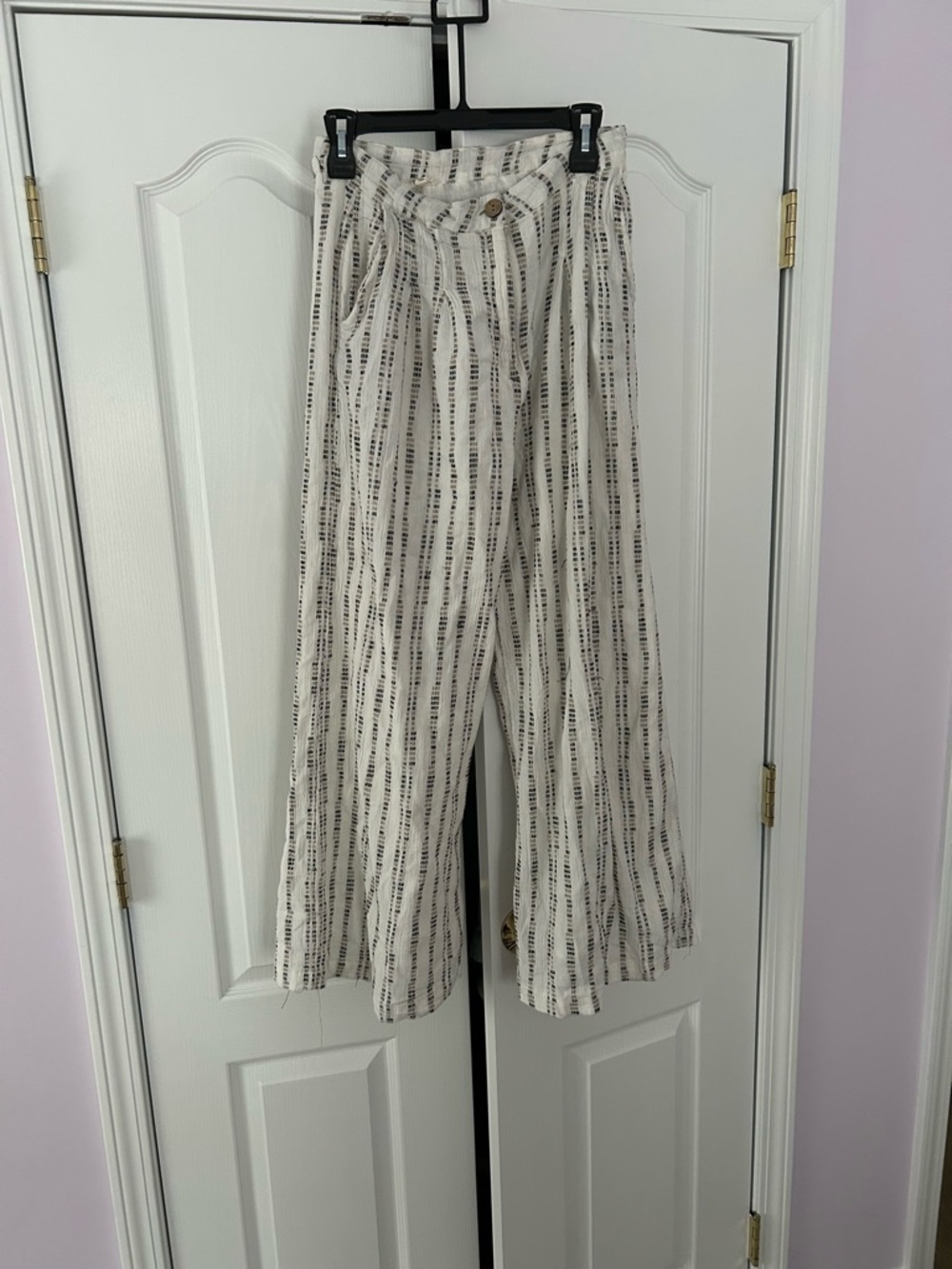 High-Rise Striped Wide-Leg Pants - Cream/Black